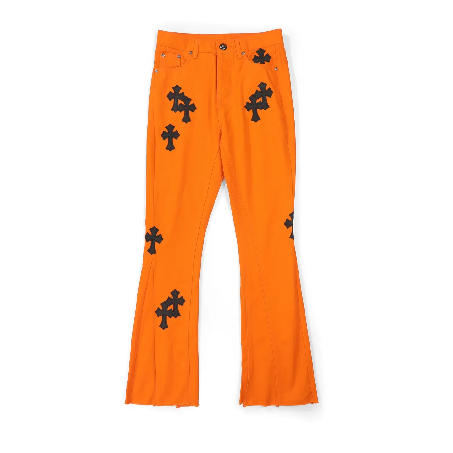 P240 Chrome hearts CH The same style as Yang and Su Extinct Virgil co-branded flare micro-flare jeans Three-dimensional version Loose and comfortable, not picky about the figure Makes you look taller and slimmer Made by a large factory Original quality control Same style for men and women Can be matched with couples Versatile recommendation A must-have jeans for all seasons Made of heavy-duty washed pure cotton denim fabric After washing, they are soft and thick and very stylish when worn Size: M-XXL Color: Orange .............